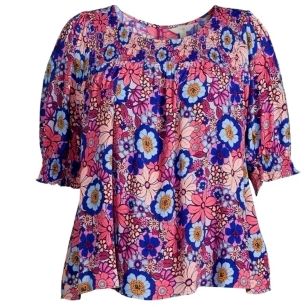 🐢Terra & Sky Floral Pink and Blue blouse size 4X GUC
